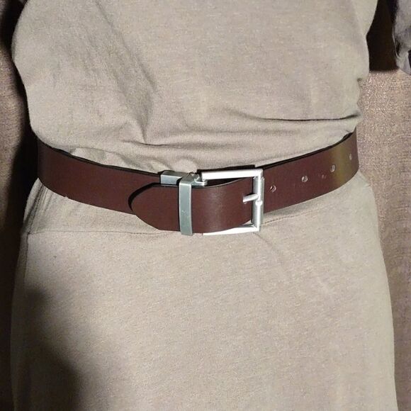 Silver and Brown Faux Leather Belt - Picture 1 of 3
